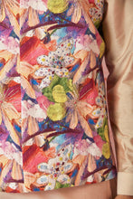 Load image into Gallery viewer, Peach Linen Bundi and Silk Kurta Set with Floral Print
