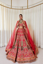 Load image into Gallery viewer, Khushnuma - Red Raw Silk Zardosi Bridal Lehenga Set
