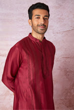 Load image into Gallery viewer, Timeless Maroon Chanderi Silk Kurta with Resham Embroidery, Tone on Tone Panel
