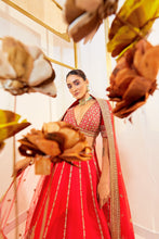 Load image into Gallery viewer, Diksha D 20 - Carmine Charm Red  Raw Silk Zardosi Bridal Lehenga Set
