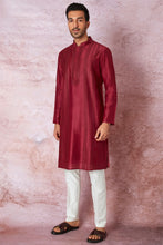 Load image into Gallery viewer, Timeless Maroon Chanderi Silk Kurta with Resham Embroidery, Tone on Tone Panel
