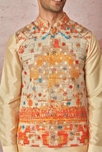 Load image into Gallery viewer, Cream Floral Embossed Linen Kurta Bundi Set
