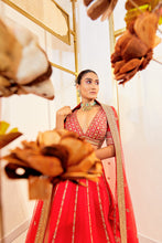 Load image into Gallery viewer, Diksha D 20 - Carmine Charm Red  Raw Silk Zardosi Bridal Lehenga Set

