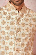 Load image into Gallery viewer, Cream Raw Silk Bundi with Beige Tussar Silk Kurta Set
