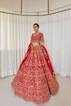 Load image into Gallery viewer, Eena - Scarlet Red  Raw Silk Zardosi Bridal Lehenga Set
