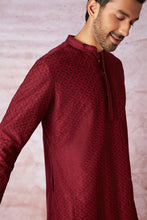 Load image into Gallery viewer, Maroon Elegance All Over Embroidered Resham Kurta with Floral Motifs
