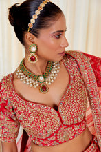 Load image into Gallery viewer, Shyna Lehnega -  Scarlet Red Raw Silk Zardosi Bridal Lehenga Set
