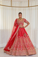 Load image into Gallery viewer, Shyna Lehnega -  Scarlet Red Raw Silk Zardosi Bridal Lehenga Set
