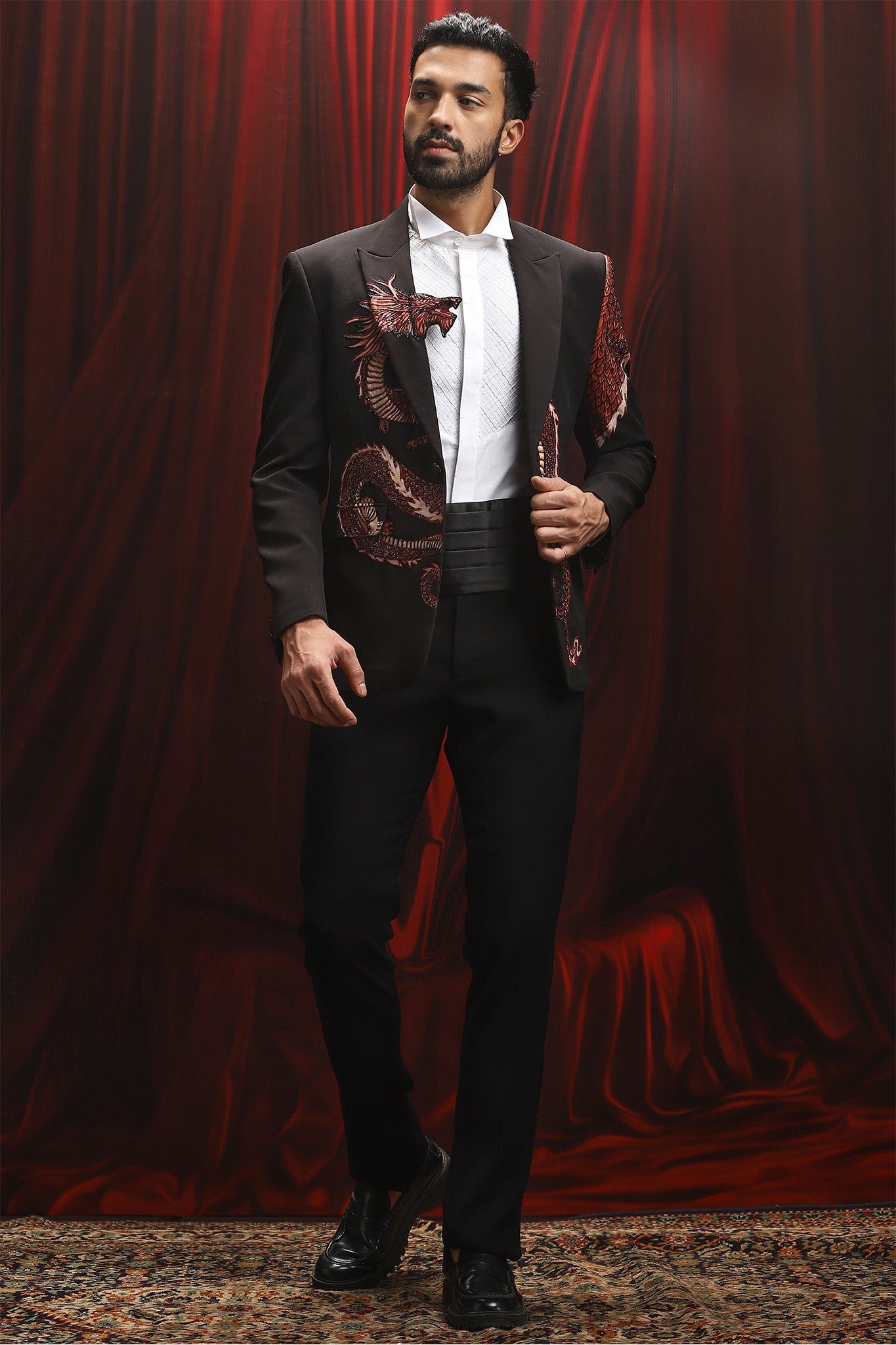 Black hotfix Kantha Embroidered Velvet Blazer