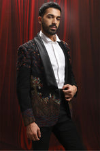 Load image into Gallery viewer, Black Multicolor Kantha Embroidered Velvet Blazer
