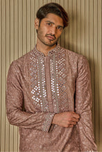 Load image into Gallery viewer, Earthly Opulence Moti Mirror Resham Brown Silk Kurta
