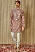 Load image into Gallery viewer, Earthly Opulence Moti Mirror Resham Brown Silk Kurta
