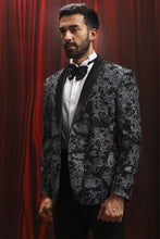 Load image into Gallery viewer, Black cutdana Embroidered Velvet Tuxedo Blazer
