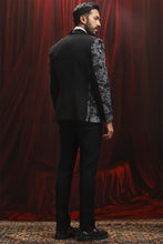 Load image into Gallery viewer, Black cutdana Embroidered Velvet Tuxedo Blazer
