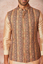 Load image into Gallery viewer, Linen Bundi with Beige Silk Kurta and Pyjama Set
