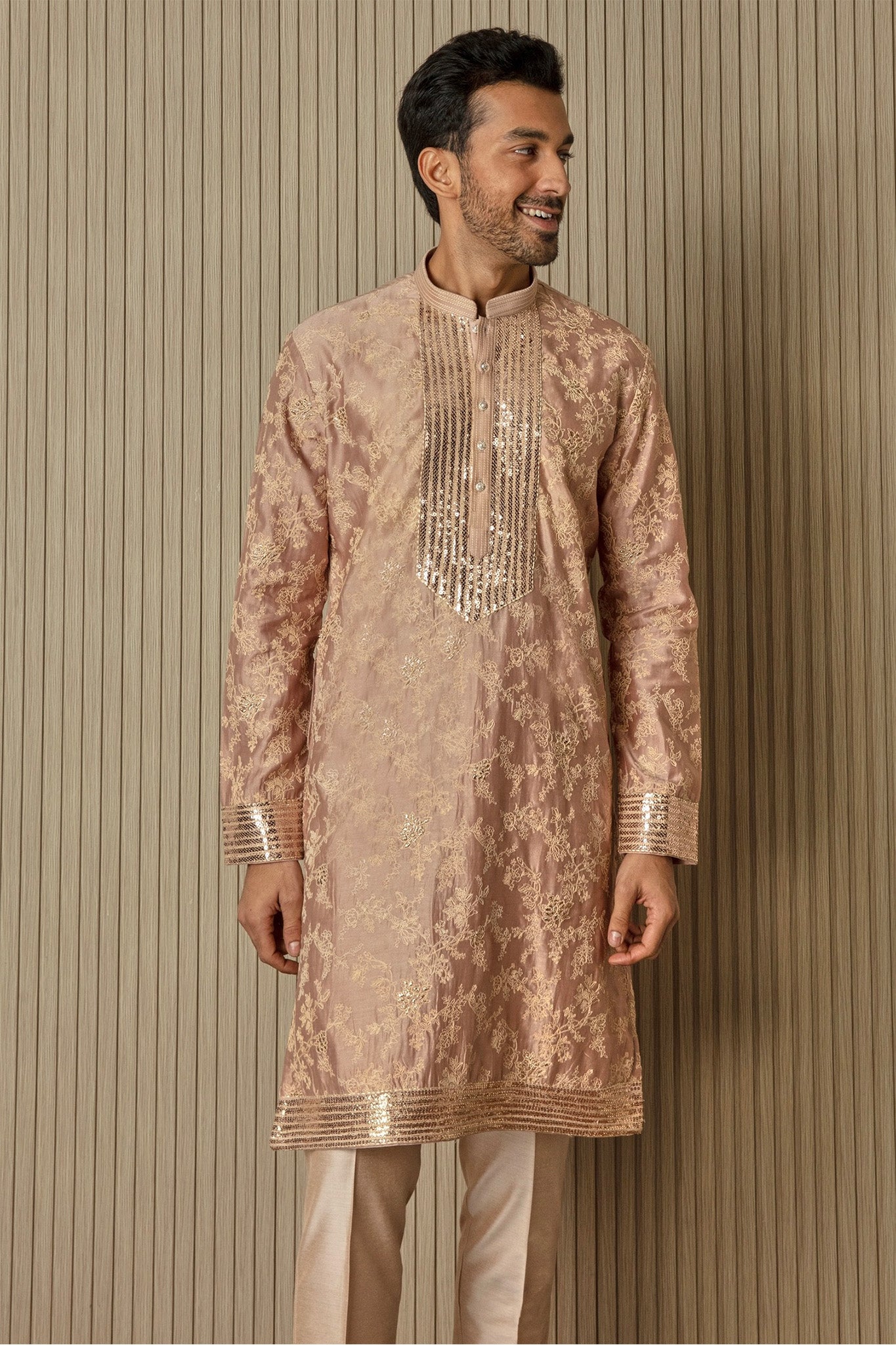 Peachy Radiance Abstract Floral Sequin Kurta