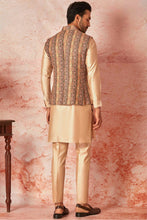 Load image into Gallery viewer, Linen Bundi with Beige Silk Kurta and Pyjama Set

