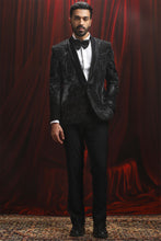 Load image into Gallery viewer, Black Sequins Tuxedo Blazer with Embroidery
