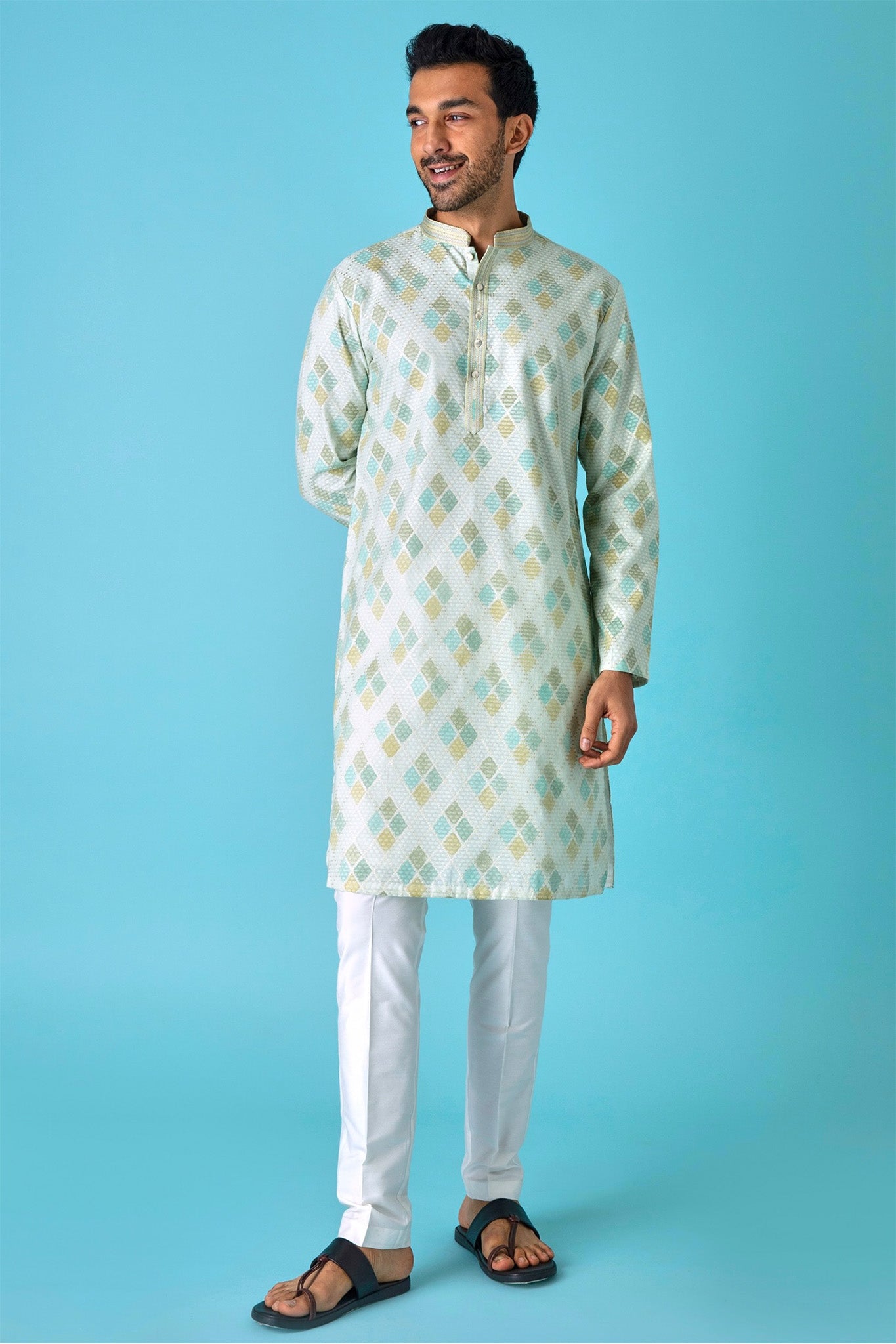 Emerald Elegance Diamond Print Jaquard Green Kurta
