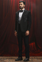 Load image into Gallery viewer, Black Embellished Velvet Tuxedo Blazer
