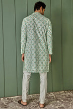 Load image into Gallery viewer, Pastel Delight Light Green Jaquard Round Design Kurta
