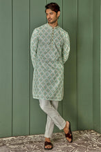 Load image into Gallery viewer, Pastel Delight Light Green Jaquard Round Design Kurta
