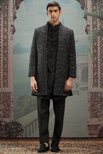 Load image into Gallery viewer, Black velvet zari Embroidered Open Indowestern
