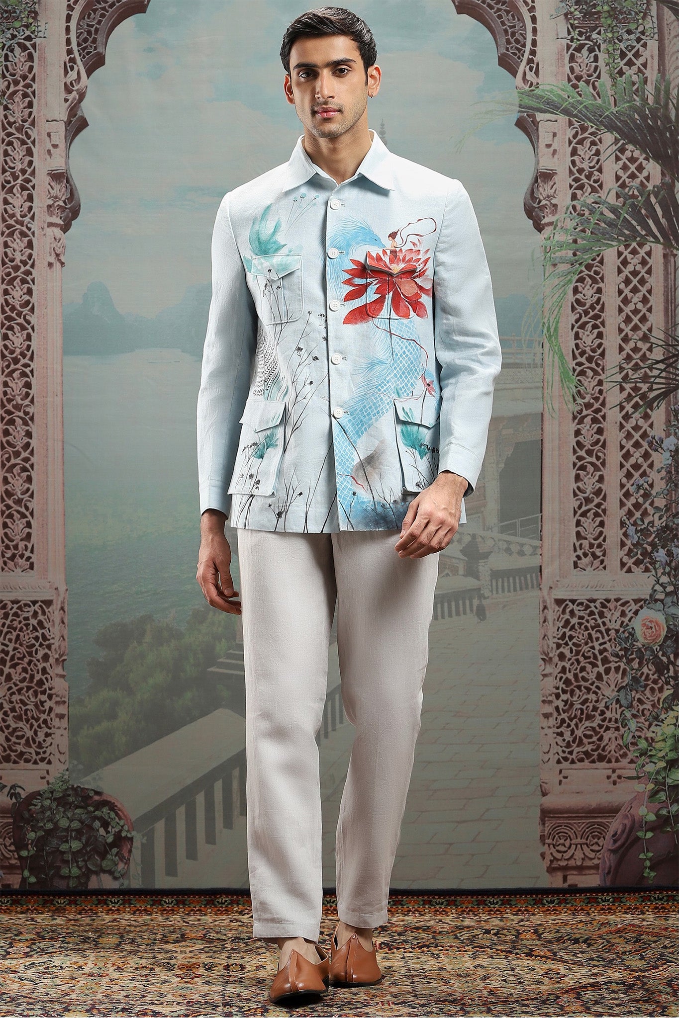 Light Blue Hand-Painted Cotton Shacket
