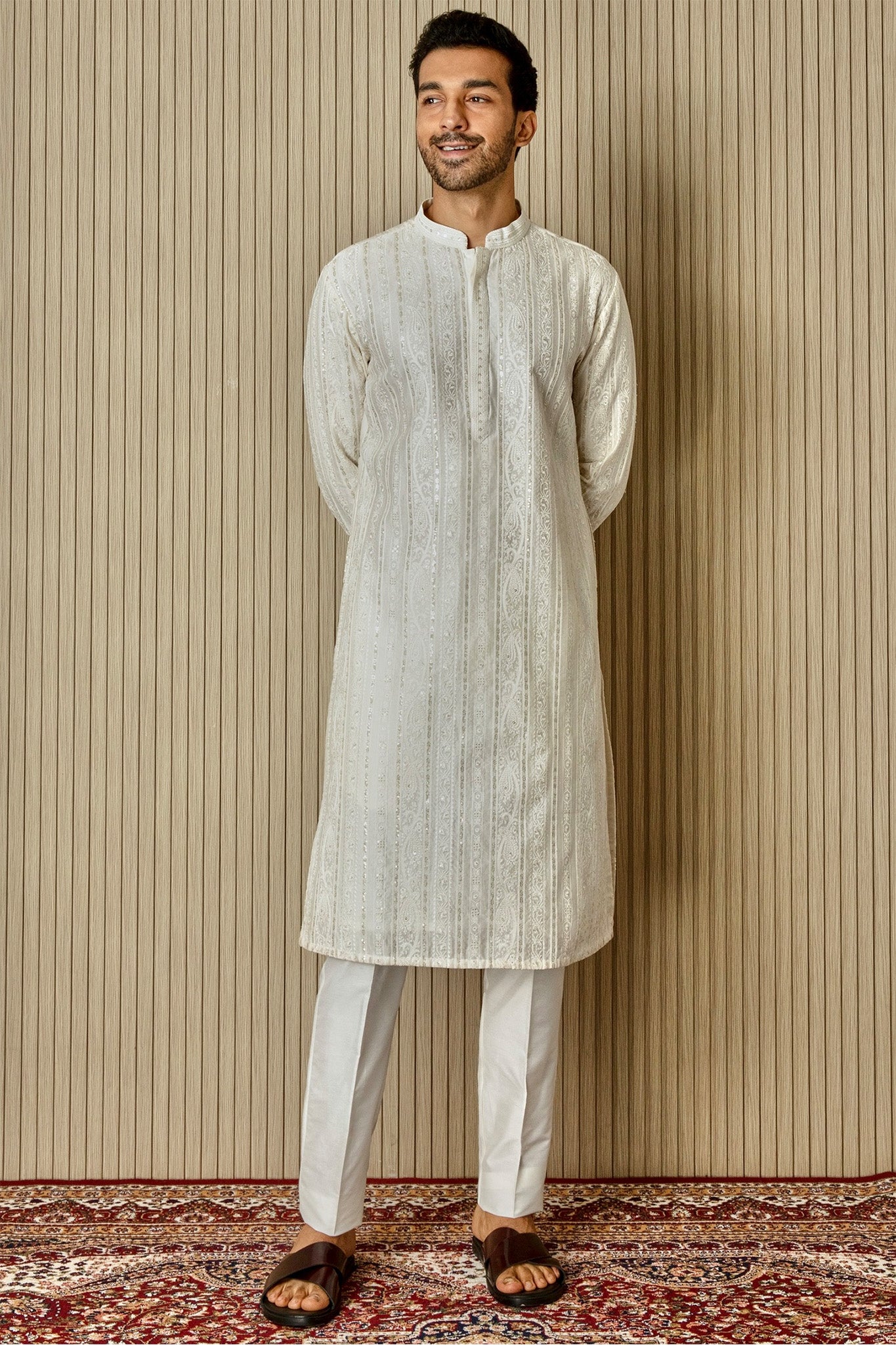 Ivory Geometric Elegance Chanderi Silk Kurta