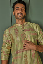 Load image into Gallery viewer, Olive Abstract Sequins Dream Chanderi Silk Kurta
