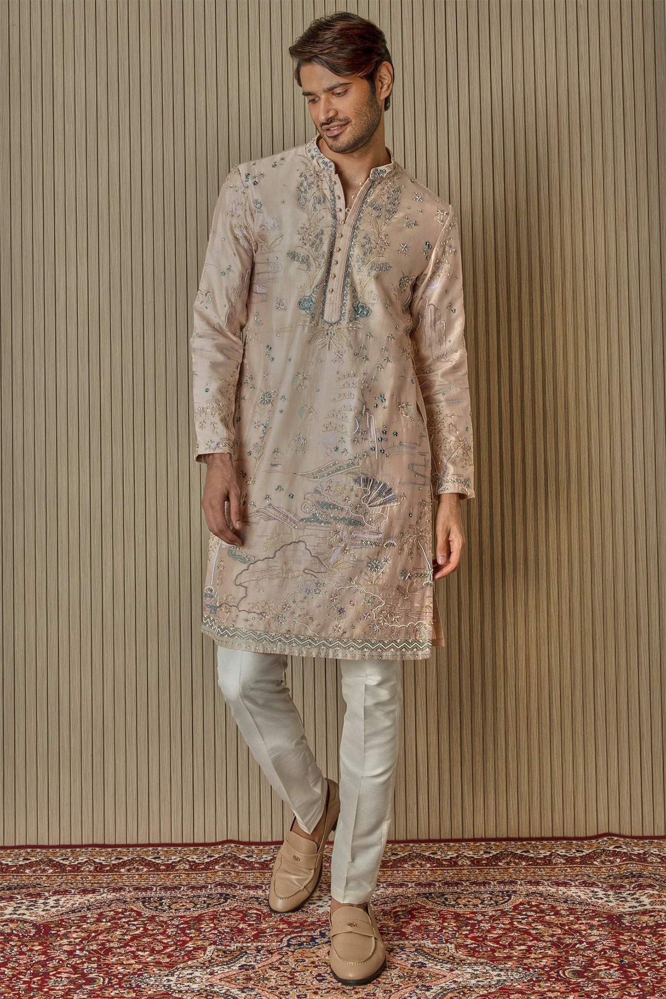 Peach Floral Extravaganza Chanderi Silk Kurta