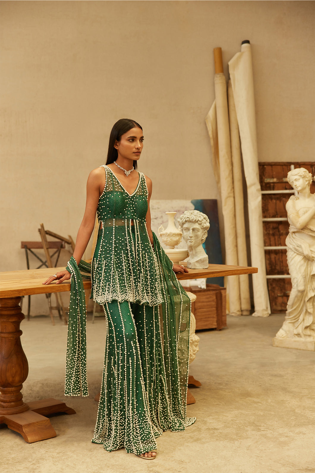Emerald pearl sharara set