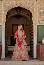 Load image into Gallery viewer, Sanaa - Dabka Zardozi Embroidered Raw Silk Red Bridal Lehenga Set
