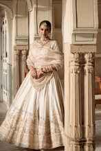 Load image into Gallery viewer, Farah - Dabka Zardozi Embroidered Pure Silk Daisy Ivory Lehenga Set
