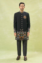 Load image into Gallery viewer, Black Wildlife Embroidered Achkan Set
