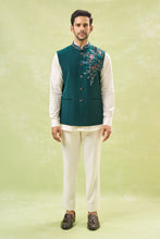 Load image into Gallery viewer, Teal Green Embroidered Nehru Jacket
