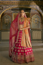 Load image into Gallery viewer, Maira - Dabka Zardozi Embroidered Raw Silk Hotpink Bridal Lehenga Set
