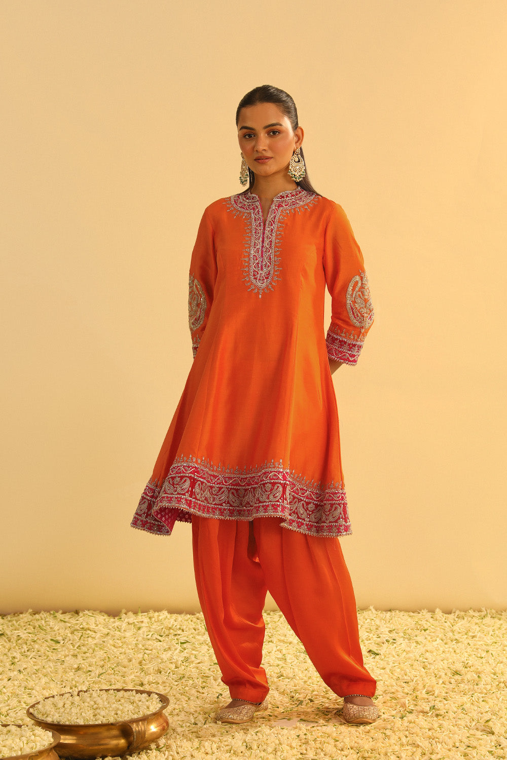 Rayana - Orange A-line Kurta with Salwar & Dupatta