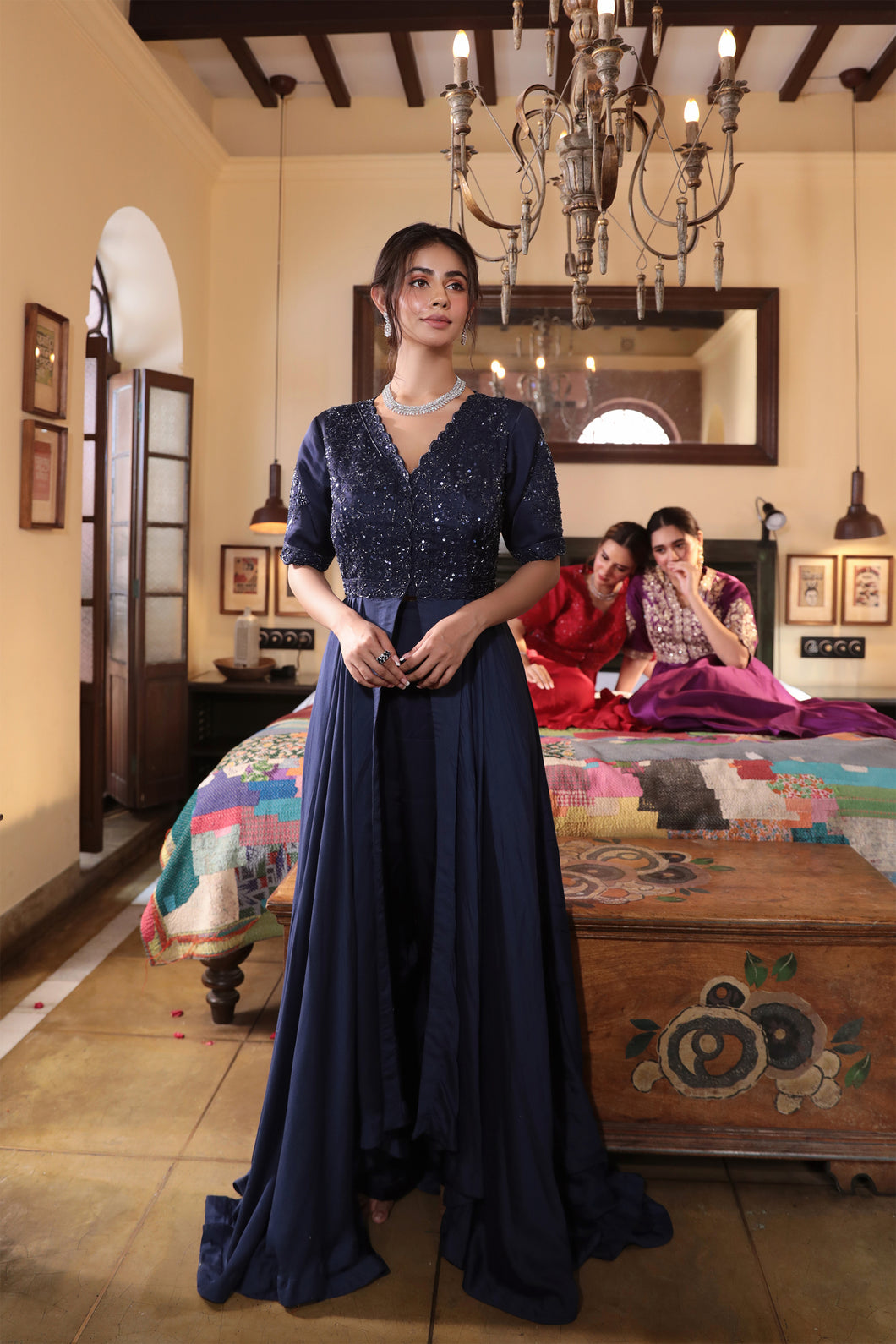 NAVY EMBROIDERD GOWN