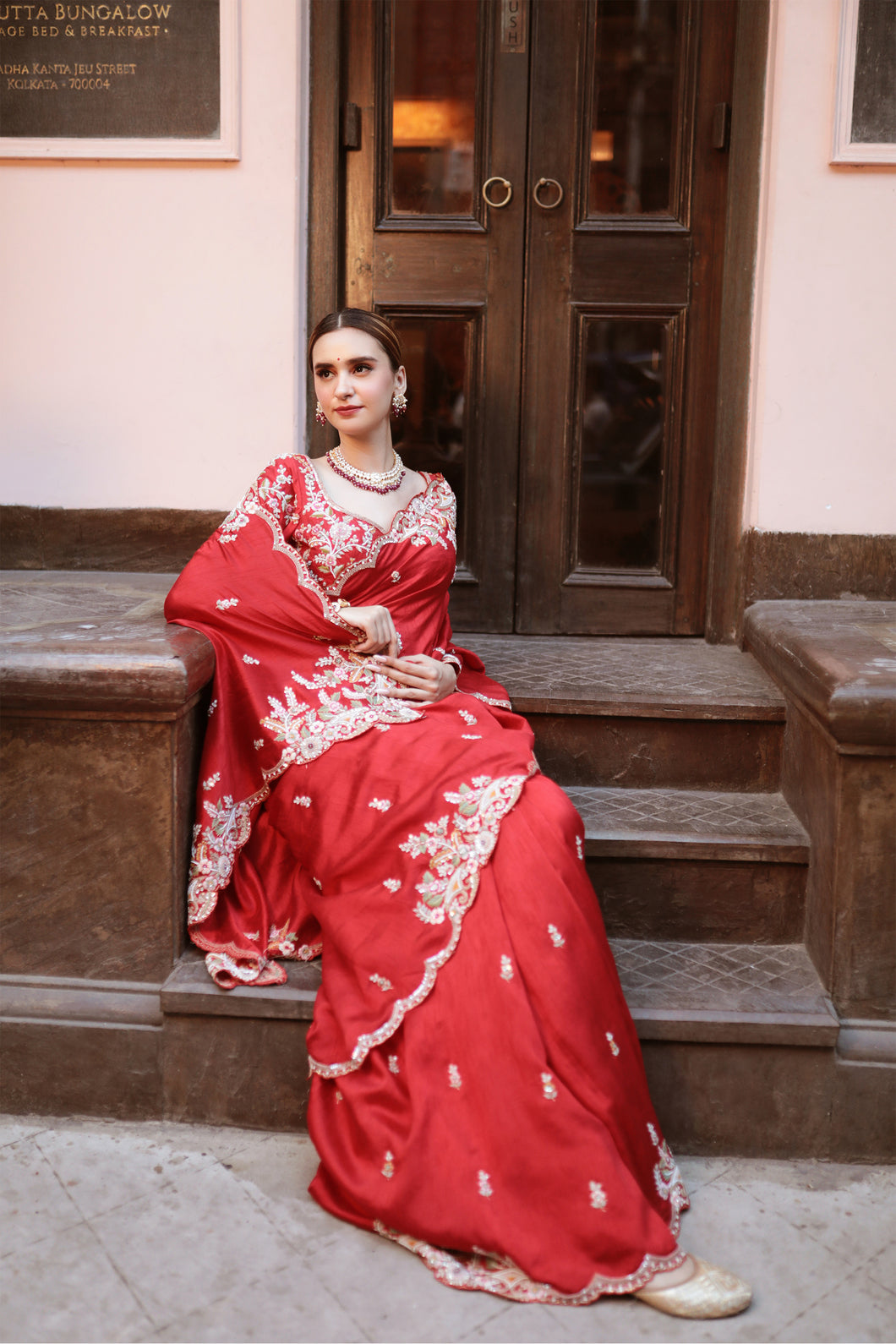 RED EMBROIDERD SAREE