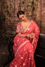 Load image into Gallery viewer, RED HEAVILY EMBROIDERD SAREE
