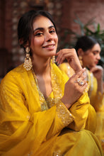 Load image into Gallery viewer, MUSTARD EMBROIDERD ANGRAKHA GOWN
