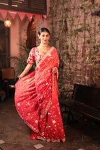 Load image into Gallery viewer, RED HEAVILY EMBROIDERD SAREE
