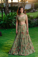 Load image into Gallery viewer, Pista Green Printed &amp; Embroidered Lehenga Set
