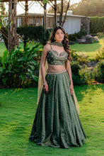 Load image into Gallery viewer, Forest Green Embroidered Lehenga Set
