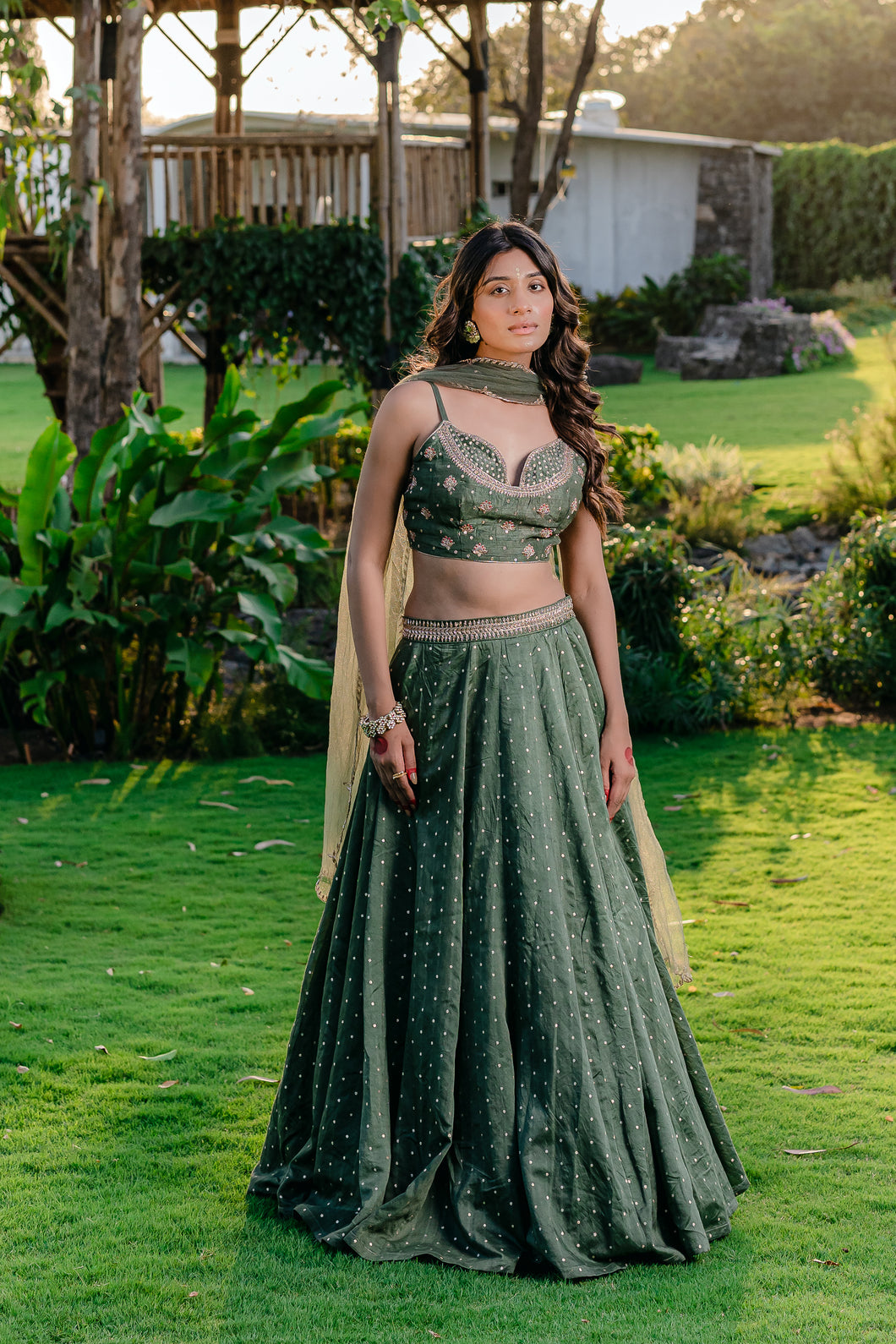 Forest Green Embroidered Lehenga Set