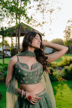 Load image into Gallery viewer, Forest Green Embroidered Lehenga Set
