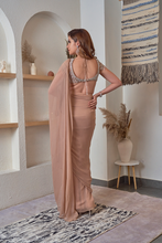 Load image into Gallery viewer, NUDE DRAPE SAREE WITH BRALETTE BLOUSE &amp; TASSELED SLEEVES
