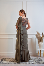 Load image into Gallery viewer, WAFFLE NET BLOUSE RUFFLE SAREE
