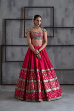 Load image into Gallery viewer, Hot pink brocade blouse, lehanga and dupatta
